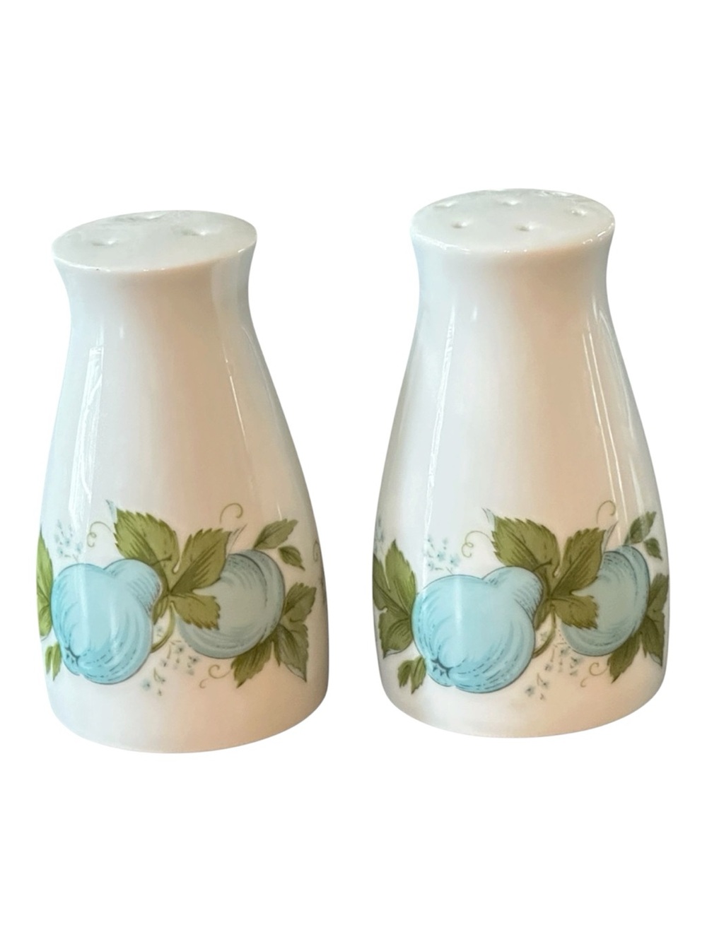 Noritaki White Ceramic Blue Orchard Pattern Salt & Pepper Shakers
